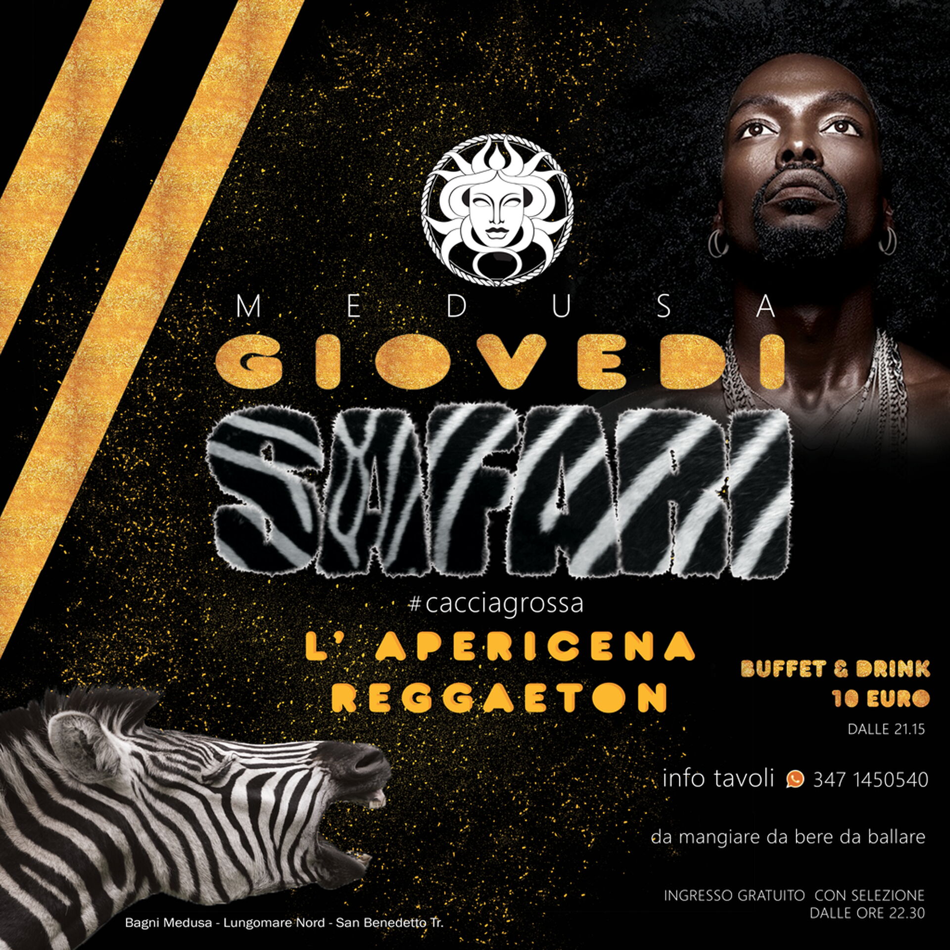 MEDUSA BEACH SAN BENEDETTO DEL TRONTO GIOVEDI SAFARI POSTER